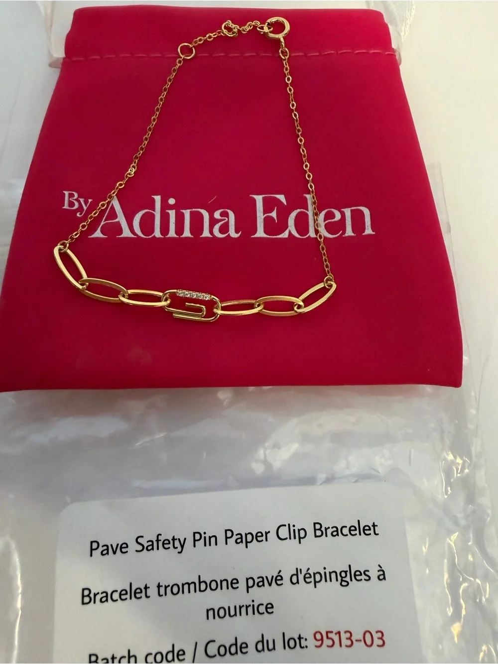 Adina Eden Pavé Safety Pin Paperclip Bracelet NEW